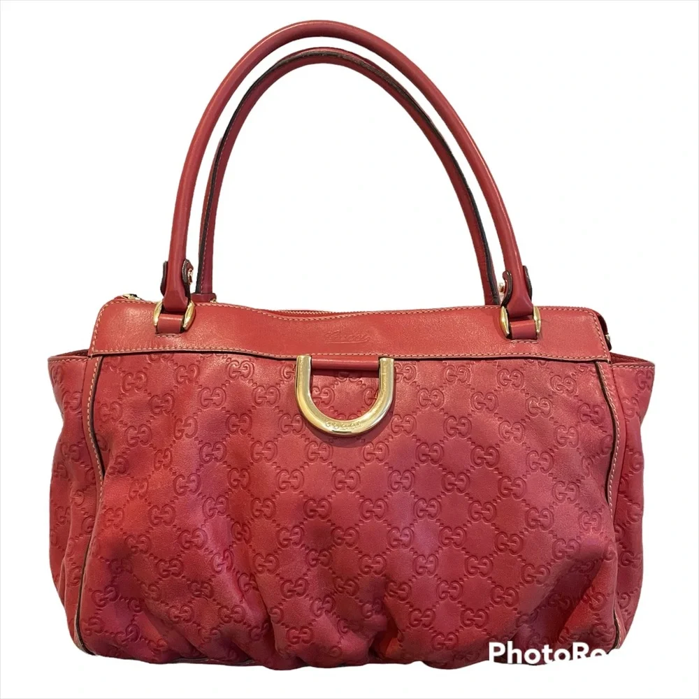Authentic Gucci GG D Ring Abbey Calf Leather Bag in Red - Picture 1 of 11